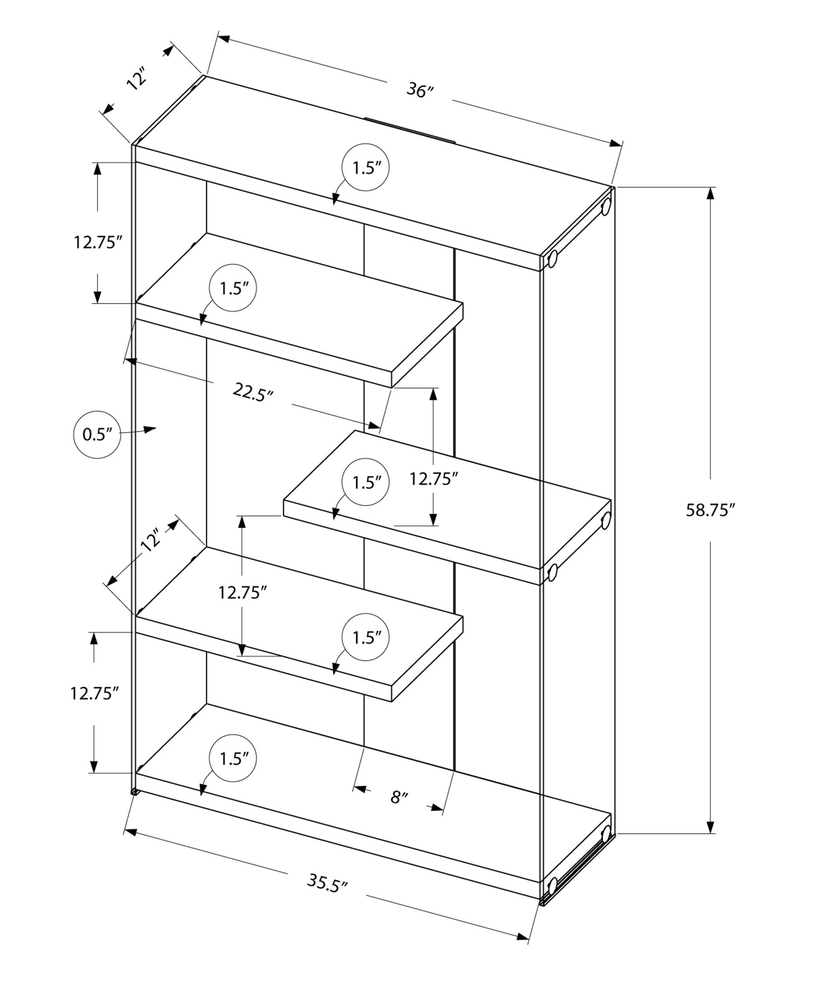 White Clear Particle Board Tempered Glass Bookcase By Homeroots - 333150 | Bookcases | Modishstore - 3