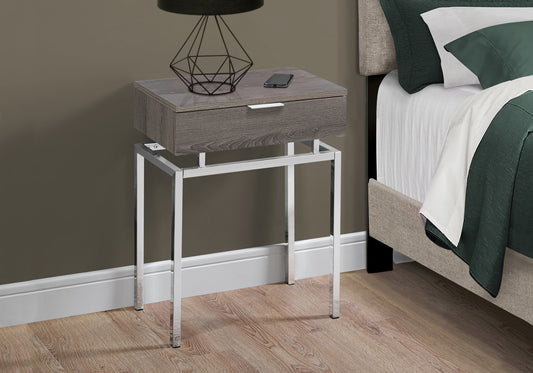 23" Silver And Deep Taupe End Table With Drawer By Homeroots | End Tables | Modishstore