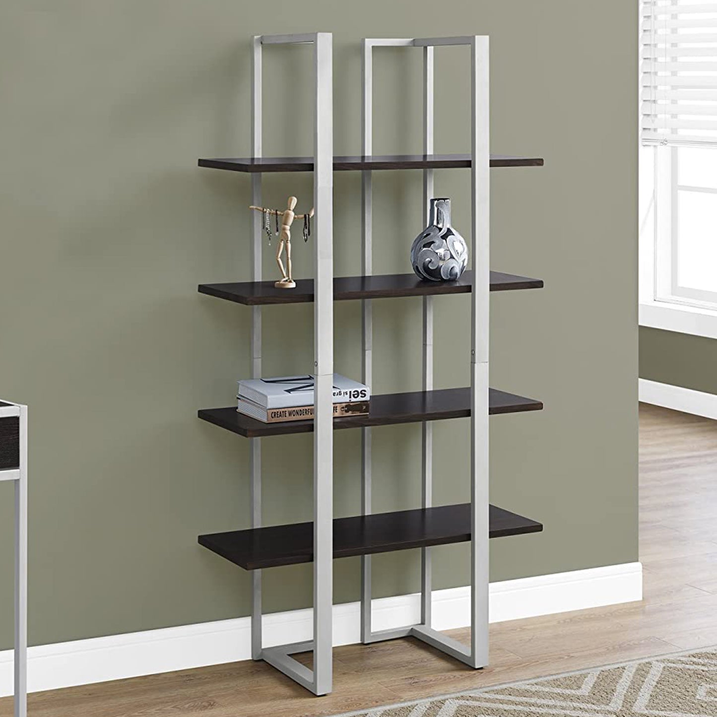 Cappuccino Silver Mdf Metal Bookshelf By Homeroots | Bookcases | Modishstore