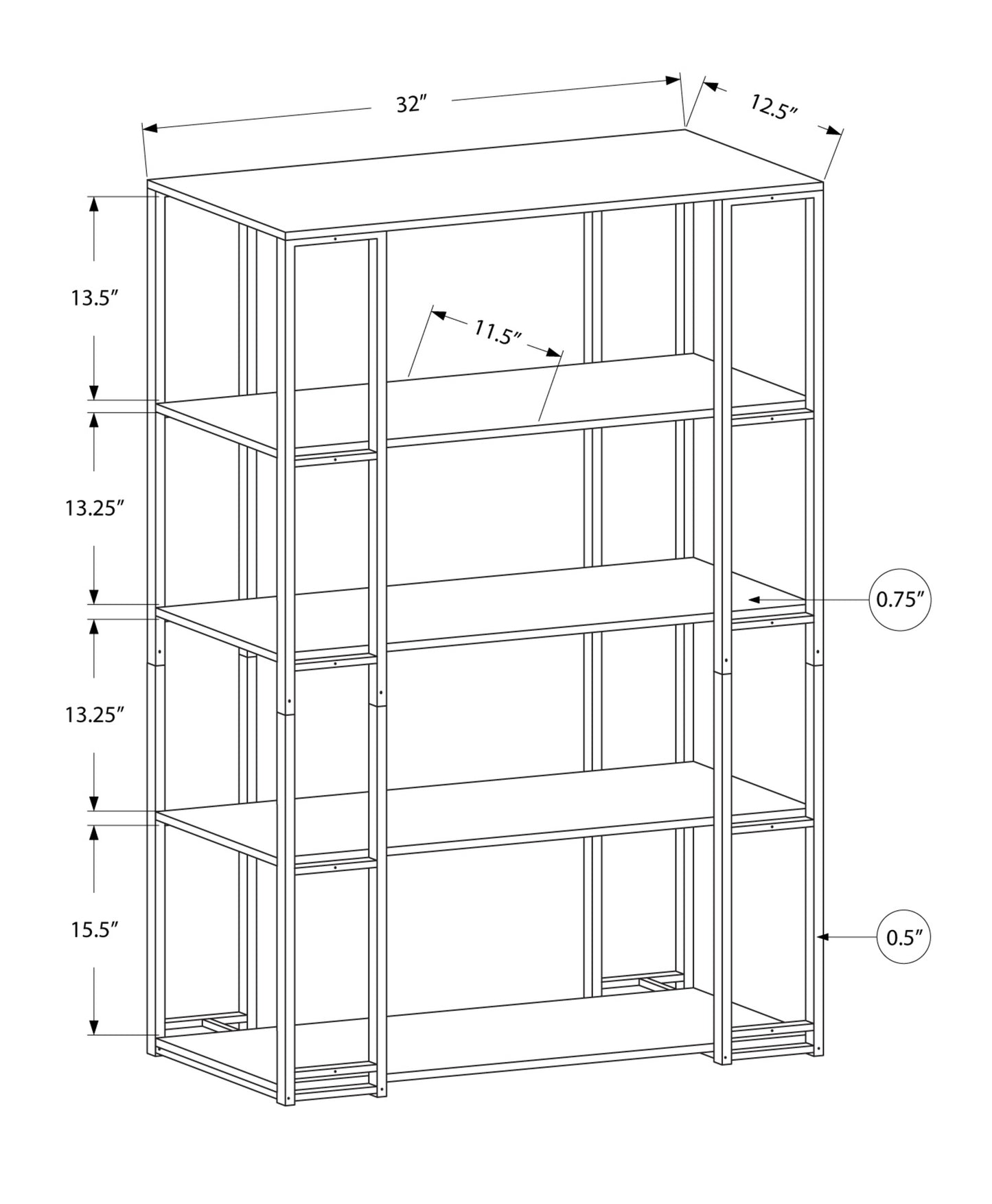 Dark Taupe Black Mdf Metal Bookcase By Homeroots | Bookcases | Modishstore - 4