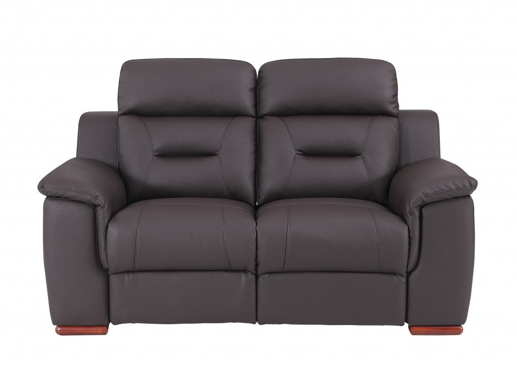 67" Brown Faux Leather Manual Reclining Love Seat By Homeroots | Loveseats | Modishstore