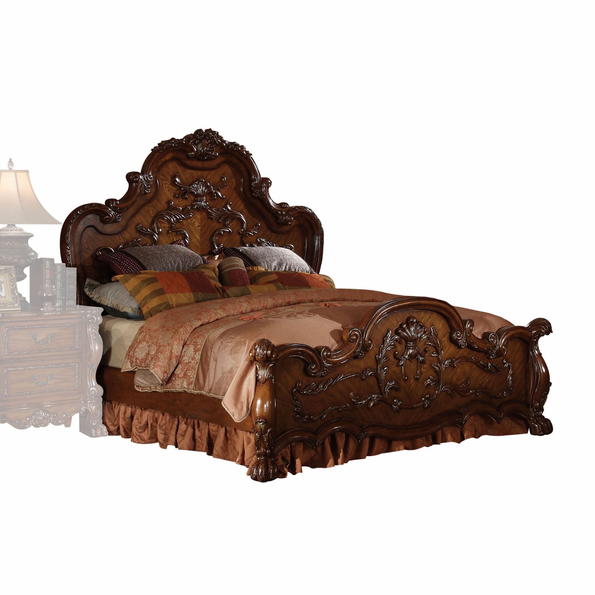 Cherry Oak Wood Poly Resin Queen Bed By Homeroots - 346998 | Beds | Modishstore - 2