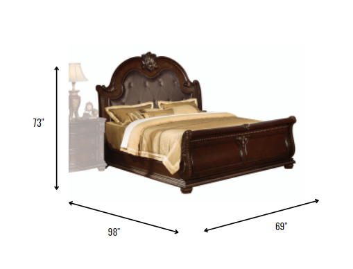 Cherry Oak Wood Poly Resin Queen Bed By Homeroots - 346998 | Beds | Modishstore - 3