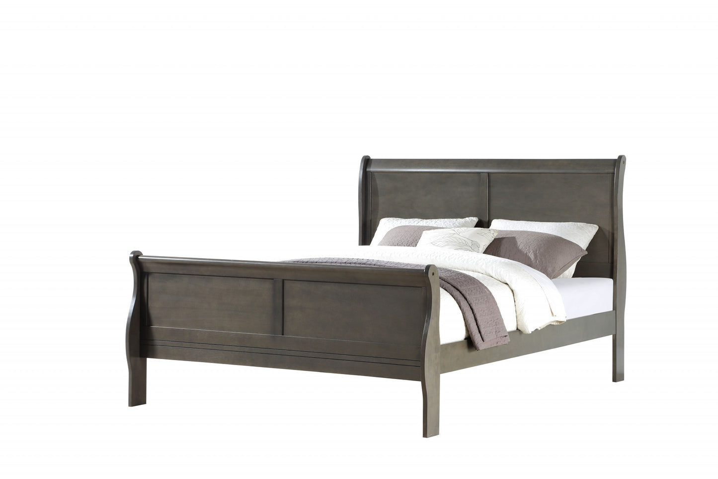 Dark Gray Wood Eastern King Bed By Homeroots | Beds | Modishstore - 2