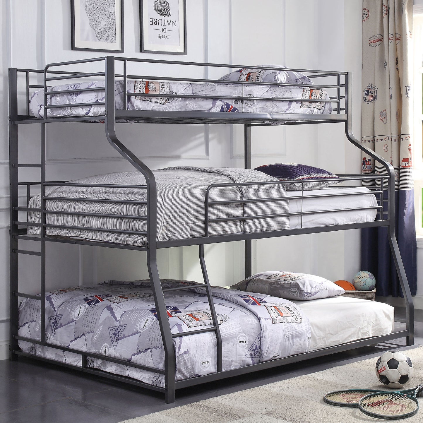 Gunmetal Metal Triple Bunk Bed Twinfullqueen By Homeroots | Beds | Modishstore