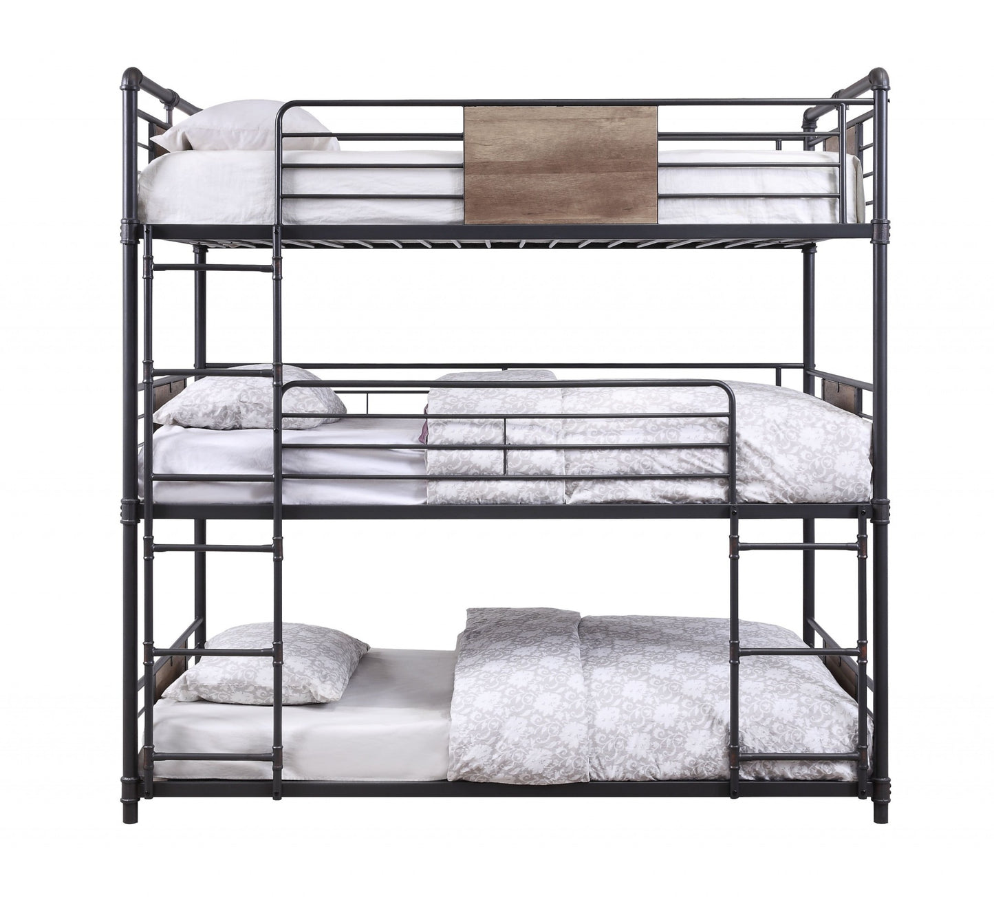 Sandy Black Dark Bronze Handbrushed Metal Wood Triple Bunk Bed Twin By Homeroots | Beds | Modishstore - 4