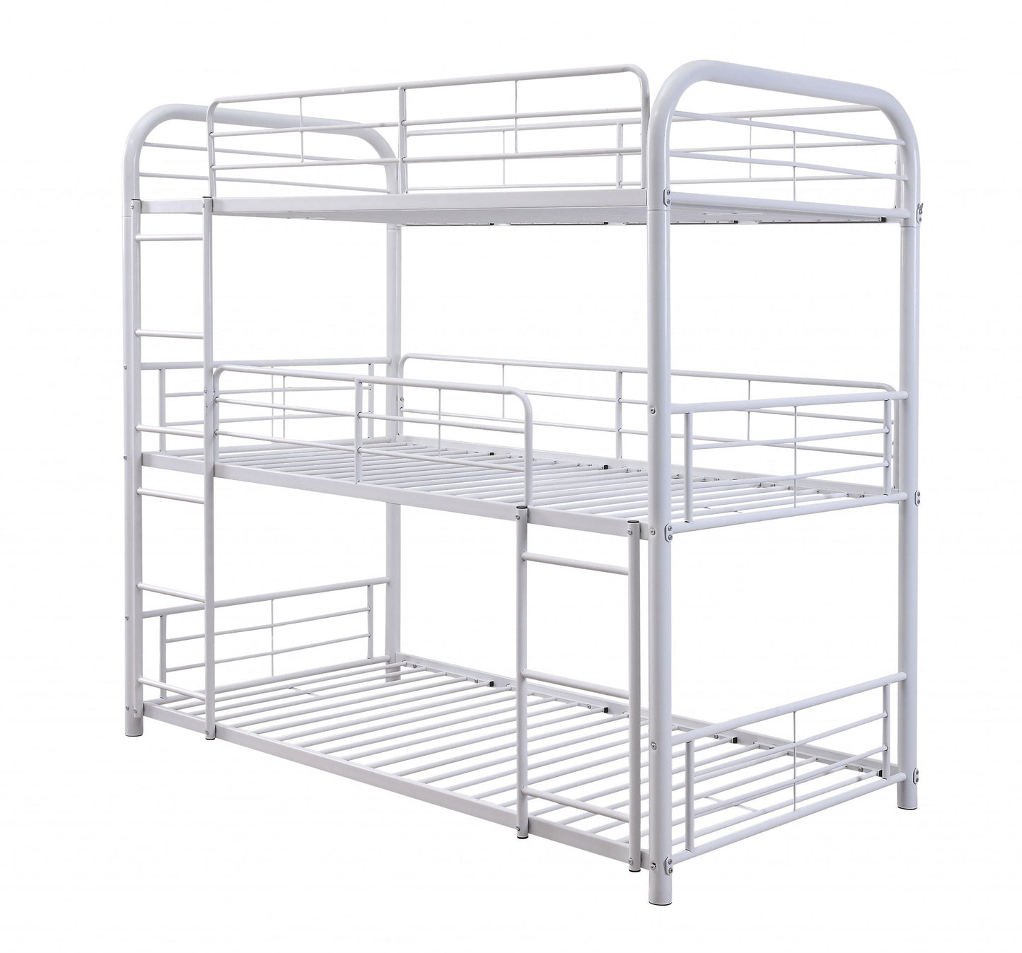 White Metal Triple Bunk Bed - Twin By Homeroots | Beds | Modishstore - 2