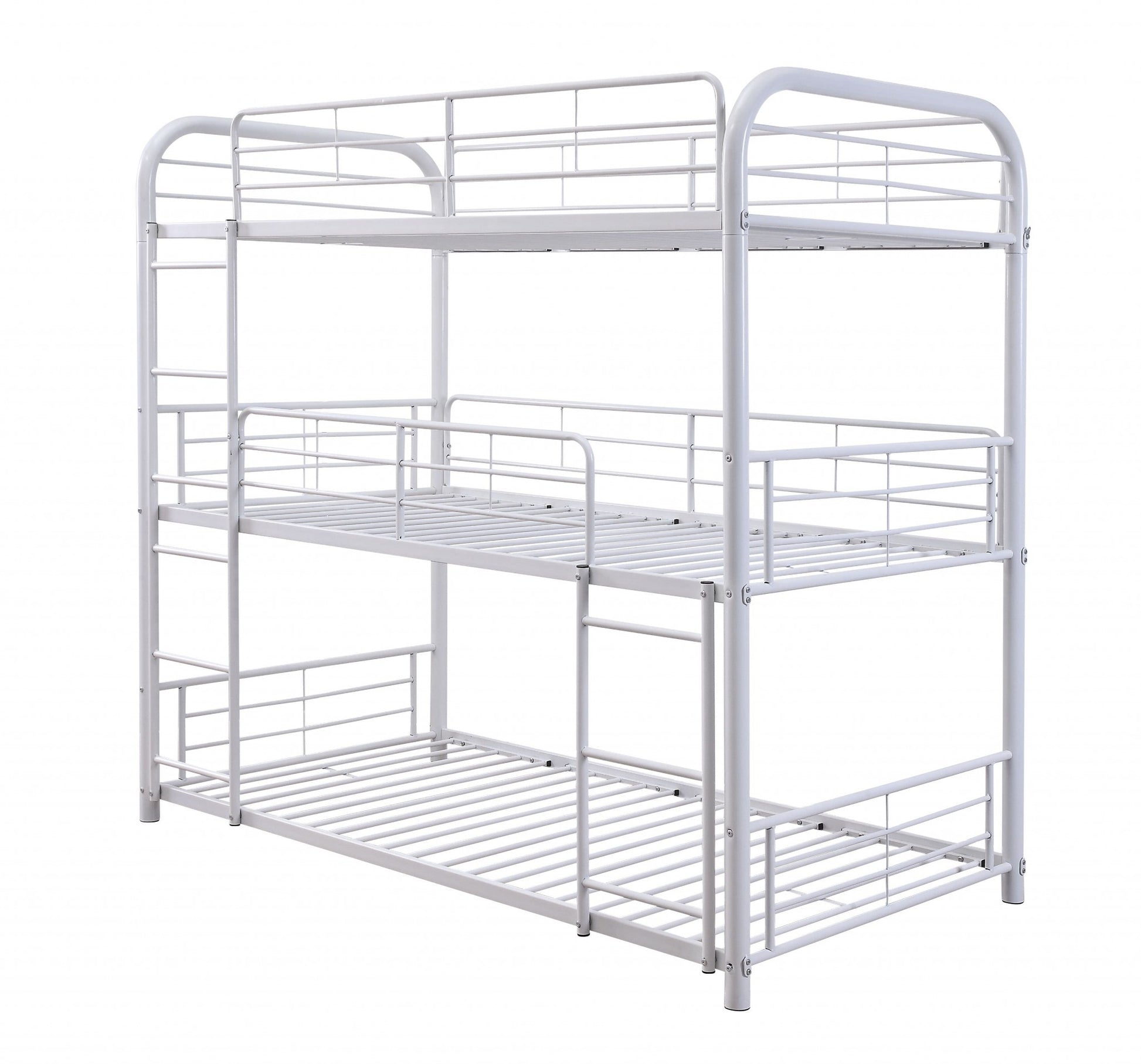 White Metal Triple Bunk Bed - Twin By Homeroots | Beds | Modishstore - 2