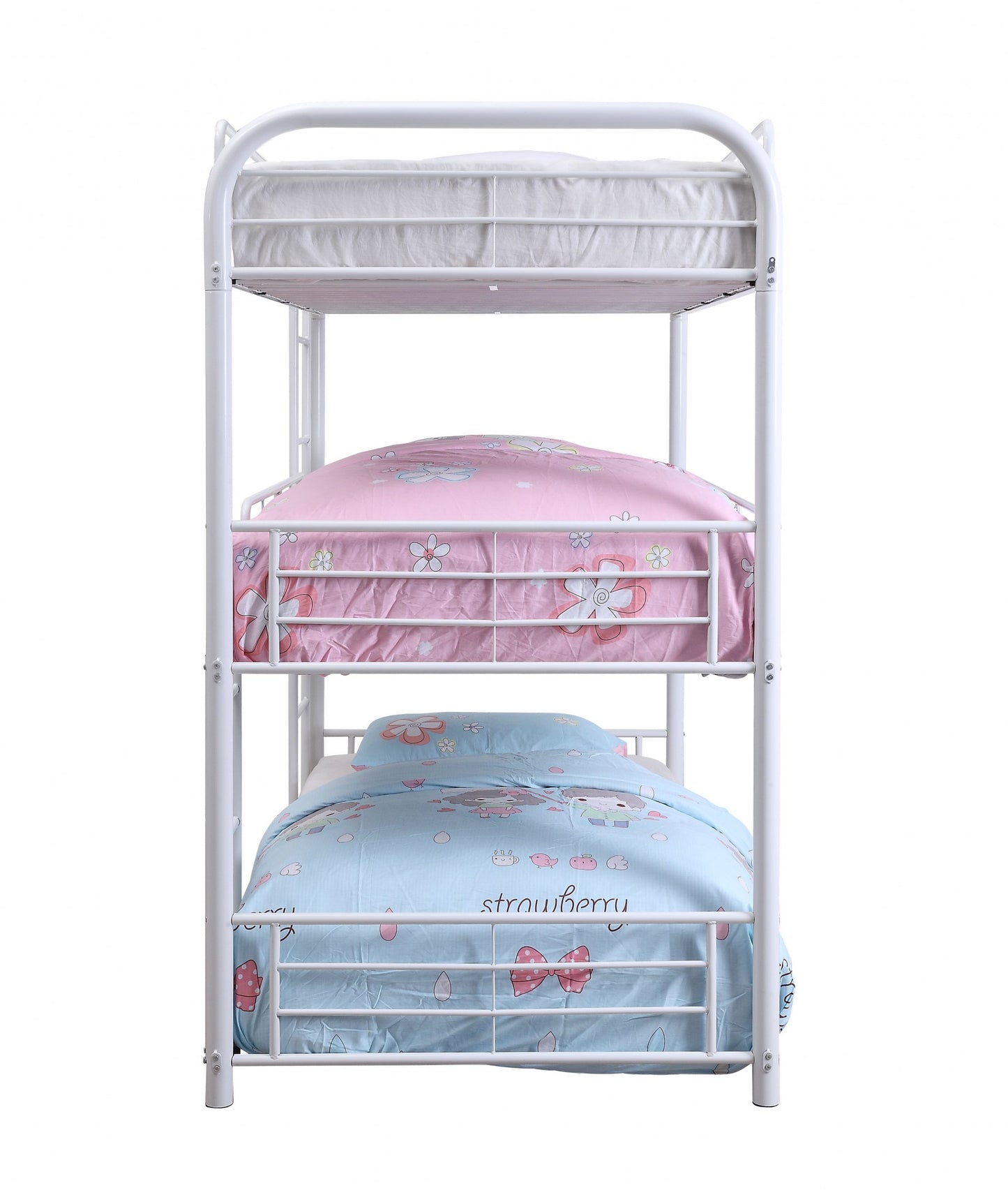 White Metal Triple Bunk Bed - Twin By Homeroots | Beds | Modishstore - 3