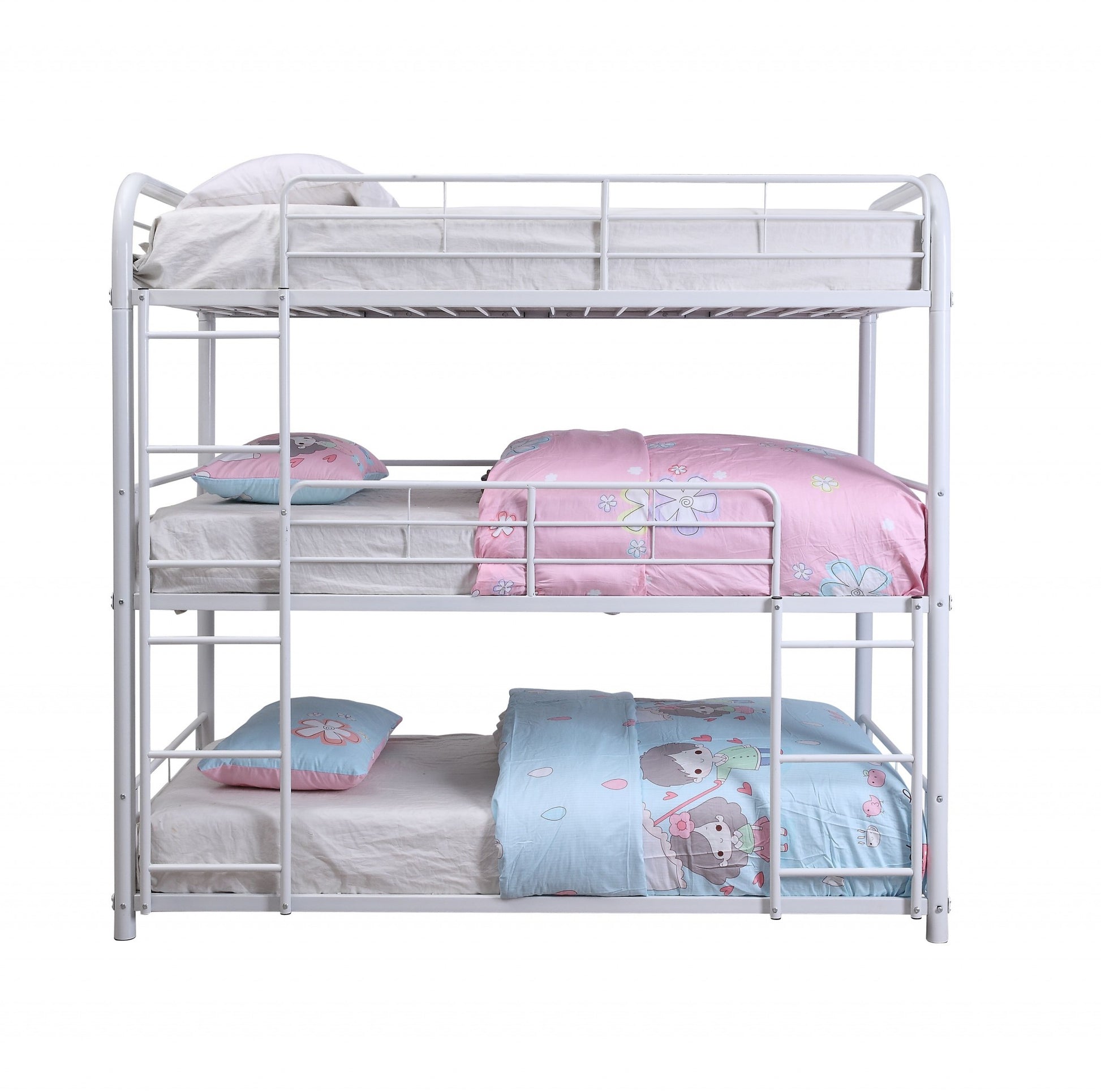 White Metal Triple Bunk Bed - Twin By Homeroots | Beds | Modishstore - 4