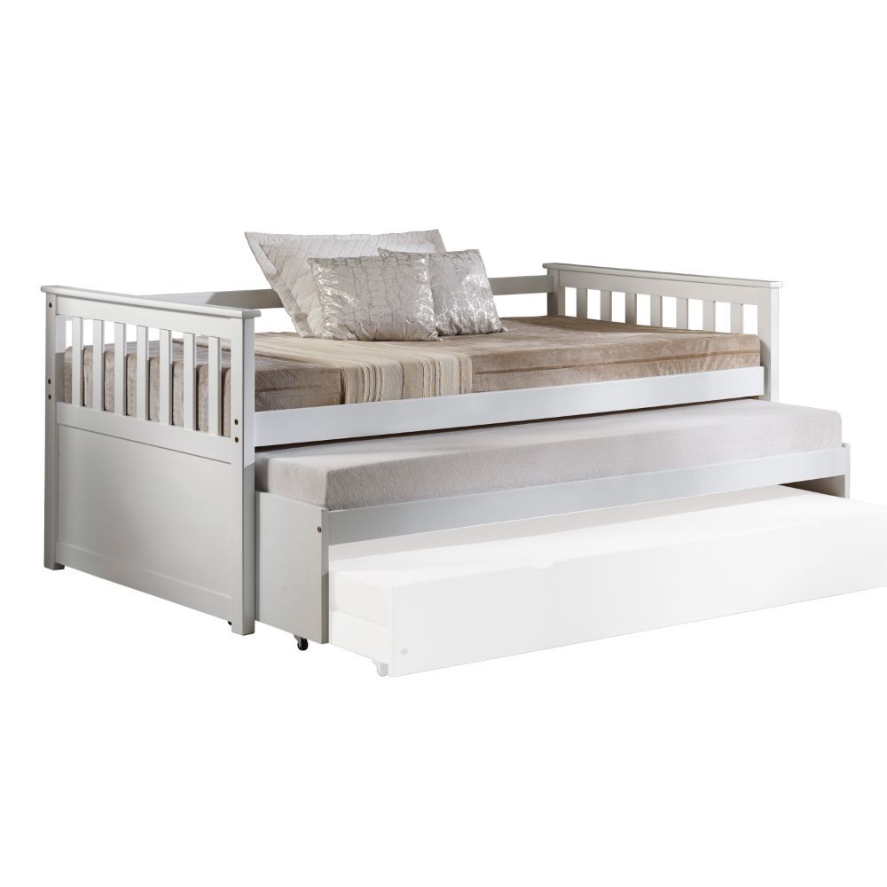 White Wood Daybed Pull-Out Bed By Homeroots | Daybeds | Modishstore - 2