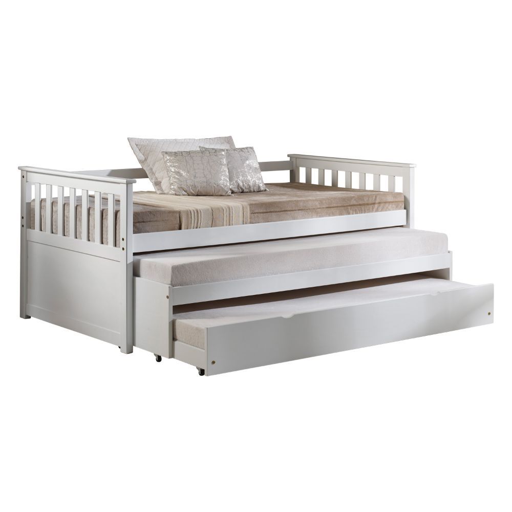 White Wood Daybed Pull-Out Bed By Homeroots | Daybeds | Modishstore - 3