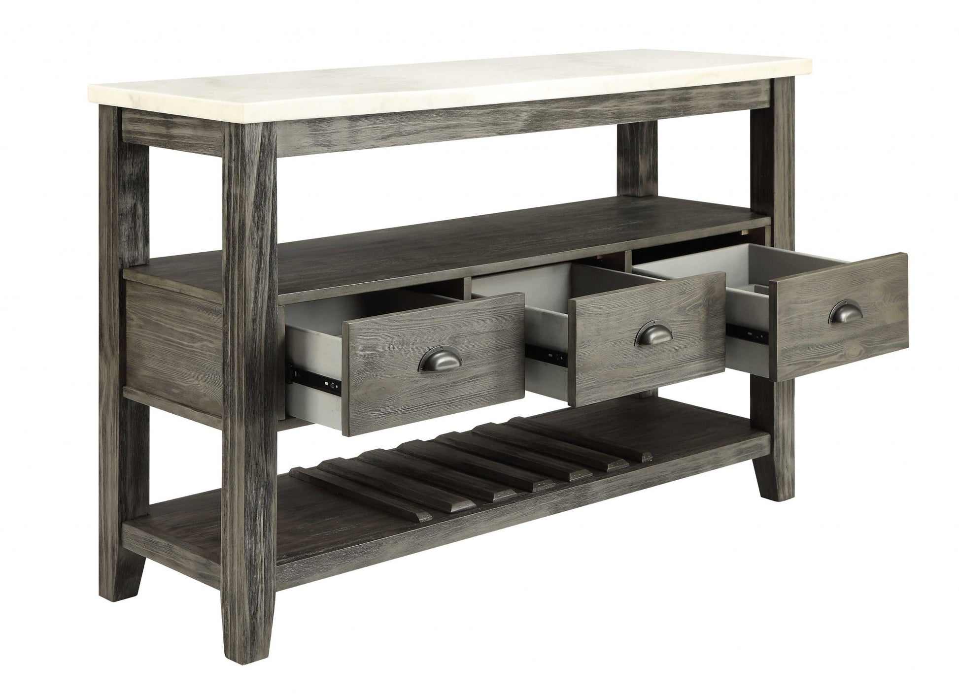 White Marble Gray Oak Wood Server By Homeroots | Console Tables | Modishstore - 2