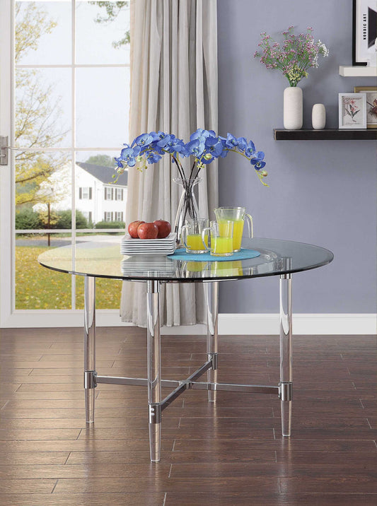 48' Striking Round Glass And Acrylic Dining Table By Homeroots | Dining Tables | Modishstore - 3