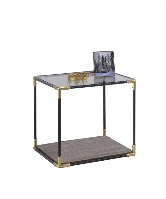 BlackGold Smoky Glass Metal Wood Veneer (Paper) End Table By Homeroots | End Tables | Modishstore