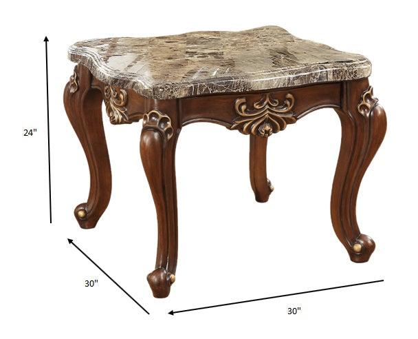 Marble Walnut Wood End Table By Homeroots - 347393 | End Tables | Modishstore - 4