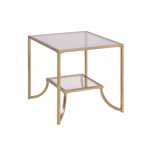 Antique Gold Smoky Glass Metal End Table By Homeroots | End Tables | Modishstore