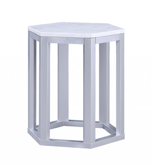 Silver Marble Wood 2Pc Pk End Table By Homeroots | End Tables | Modishstore