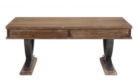 Industrial Style Antiqued Oak Finish Coffee Table with Black Accents By Homeroots | Coffee Tables | Modishstore