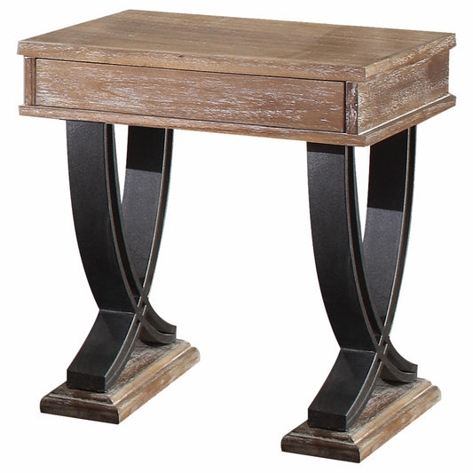 Antique Oak Black Wood Metal End Table By Homeroots | End Tables | Modishstore