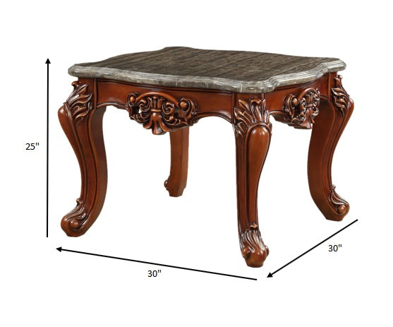Marble Walnut Wood End Table By Homeroots - 347441 | End Tables | Modishstore - 4