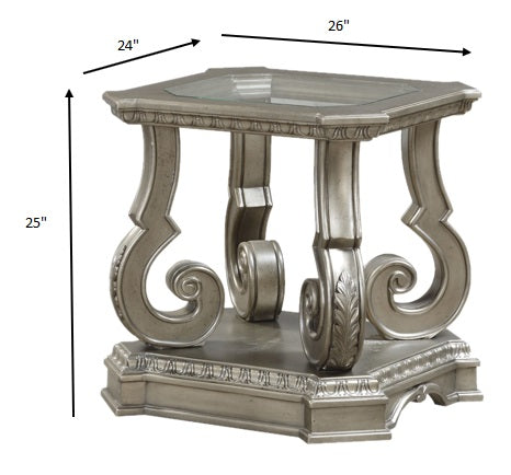 Antique Champagne Clear Glass Wood Poly-Resin End Table By Homeroots | End Tables | Modishstore - 4