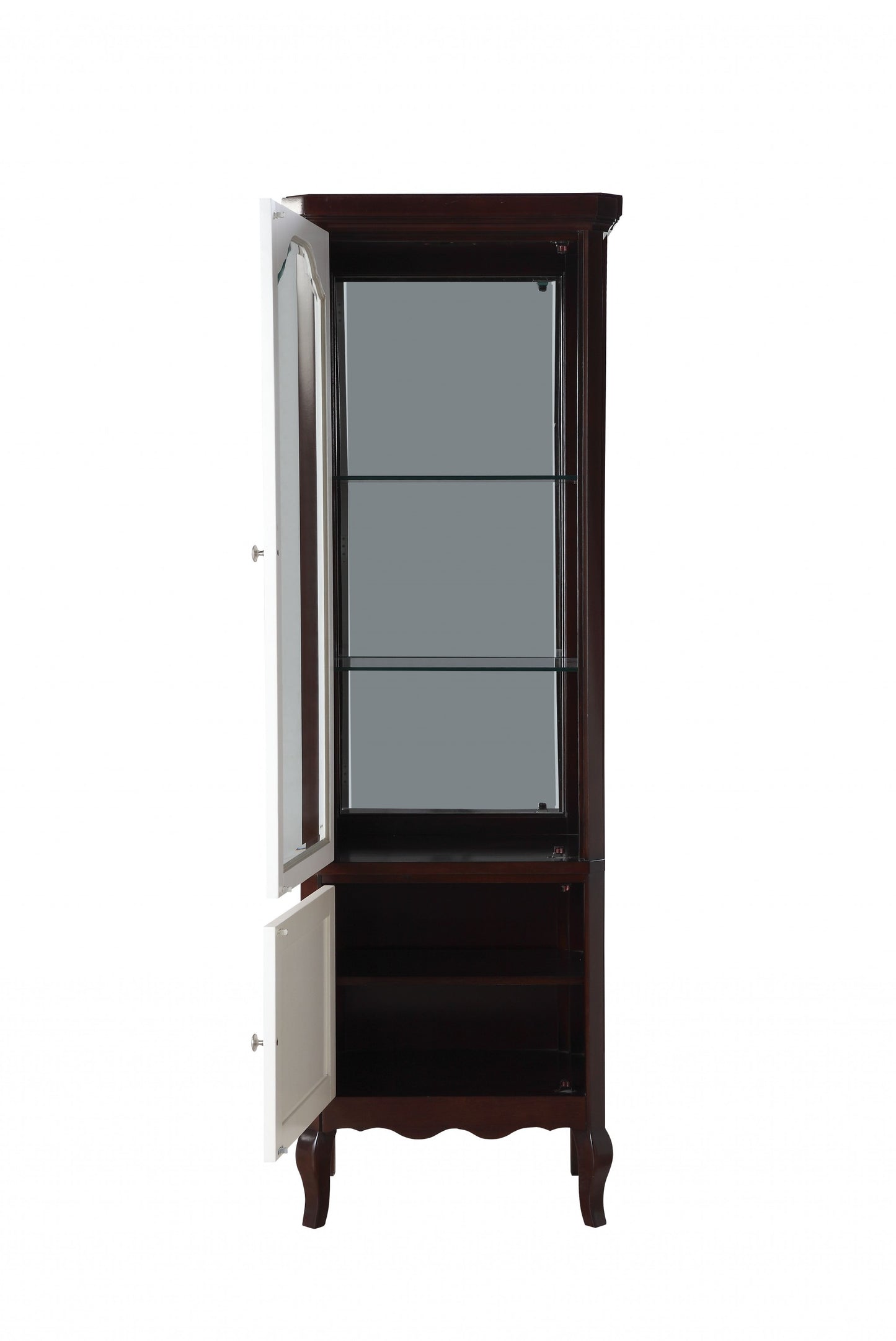 Walnut White Wood Curio Cabinet By Homeroots - 347484 | Cabinets | Modishstore - 3