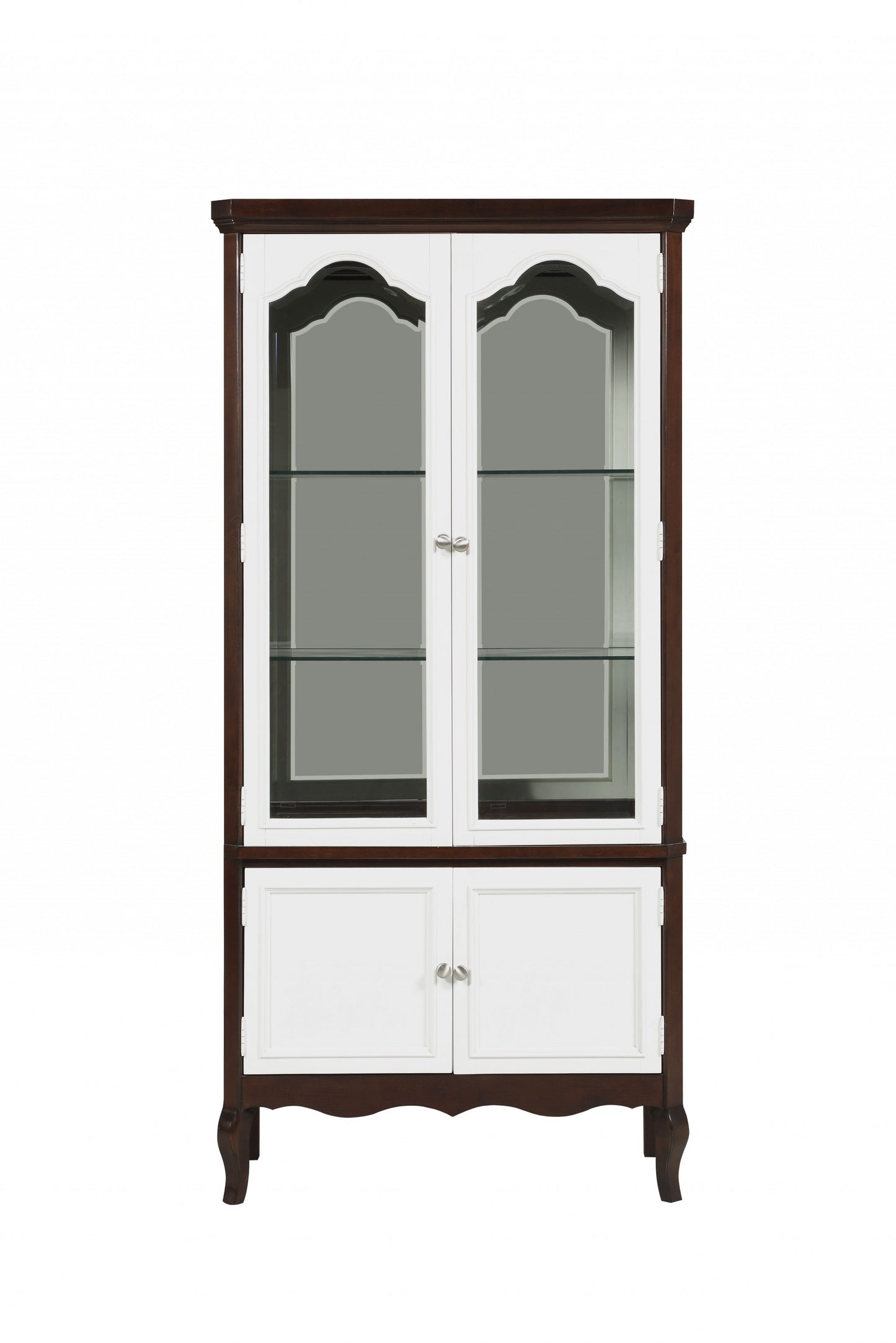 Walnut White Wood Curio Cabinet By Homeroots - 347485 | Cabinets | Modishstore - 2