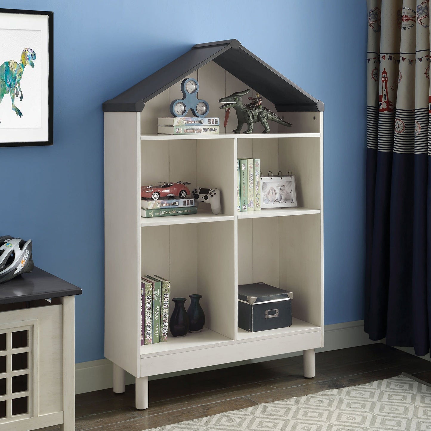 White Weathered Finish Bookcase With Gray Top By Homeroots | Bookcases | Modishstore