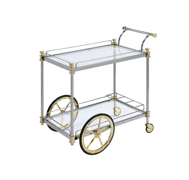 Silver Gold Clear Glass Metal Casters Serving Cart By Homeroots | Bar Carts | Modishstore