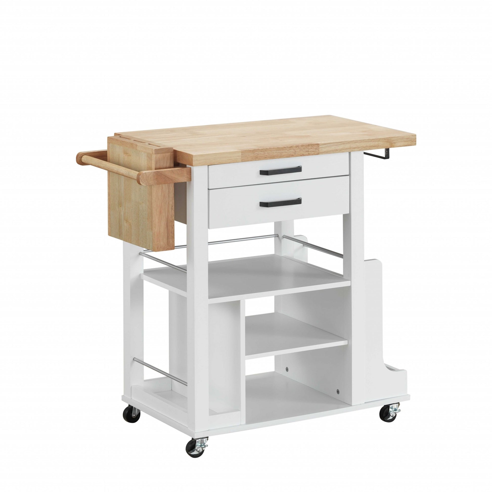 Natural White Wood Casters Kitchen Cart By Homeroots | Bar Carts | Modishstore - 2