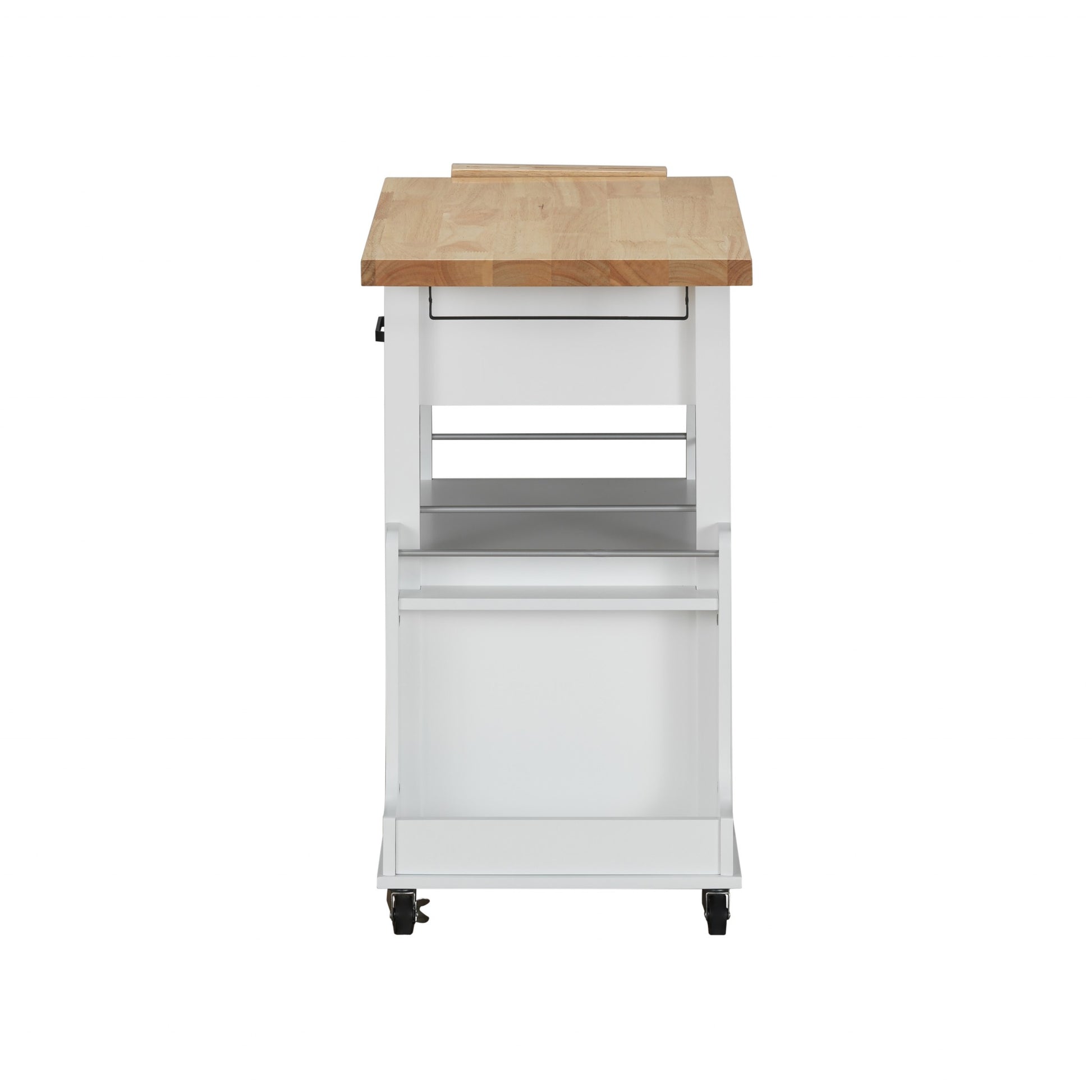 Natural White Wood Casters Kitchen Cart By Homeroots | Bar Carts | Modishstore - 3