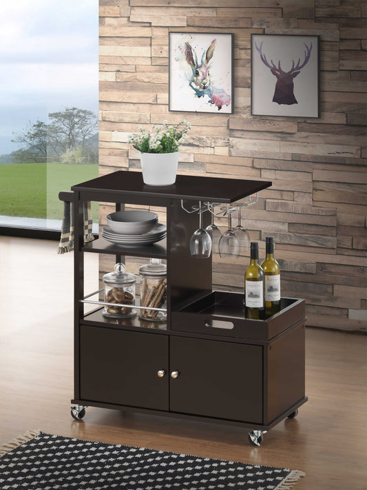 Wenge Wood Casters Kitchen Cart By Homeroots | Bar Carts | Modishstore