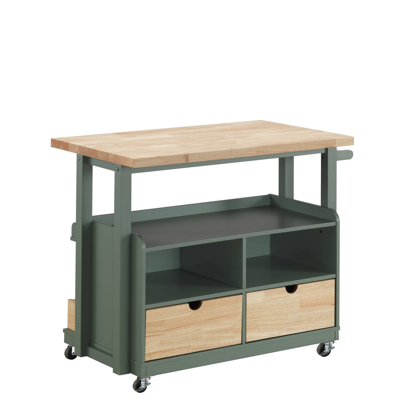 Natural Green Wood Casters Kitchen Cart By Homeroots | Bar Carts | Modishstore - 2