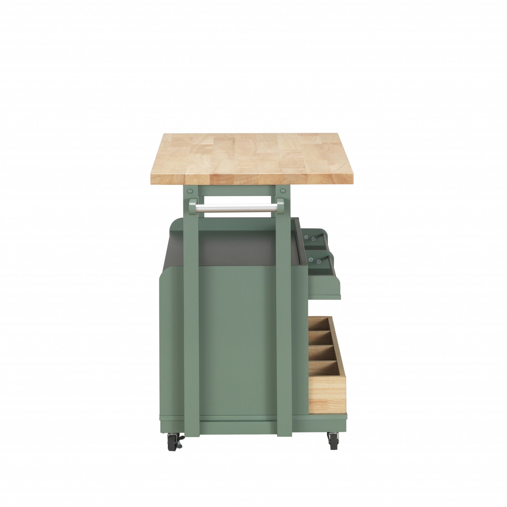 Natural Green Wood Casters Kitchen Cart By Homeroots | Bar Carts | Modishstore - 3