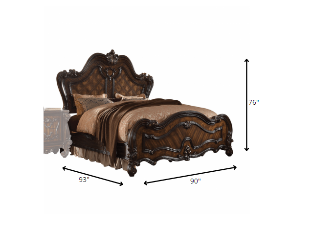 Cherry Oak Wood Poly Resin Eastern King Bed By Homeroots - 348181 | Beds | Modishstore - 3