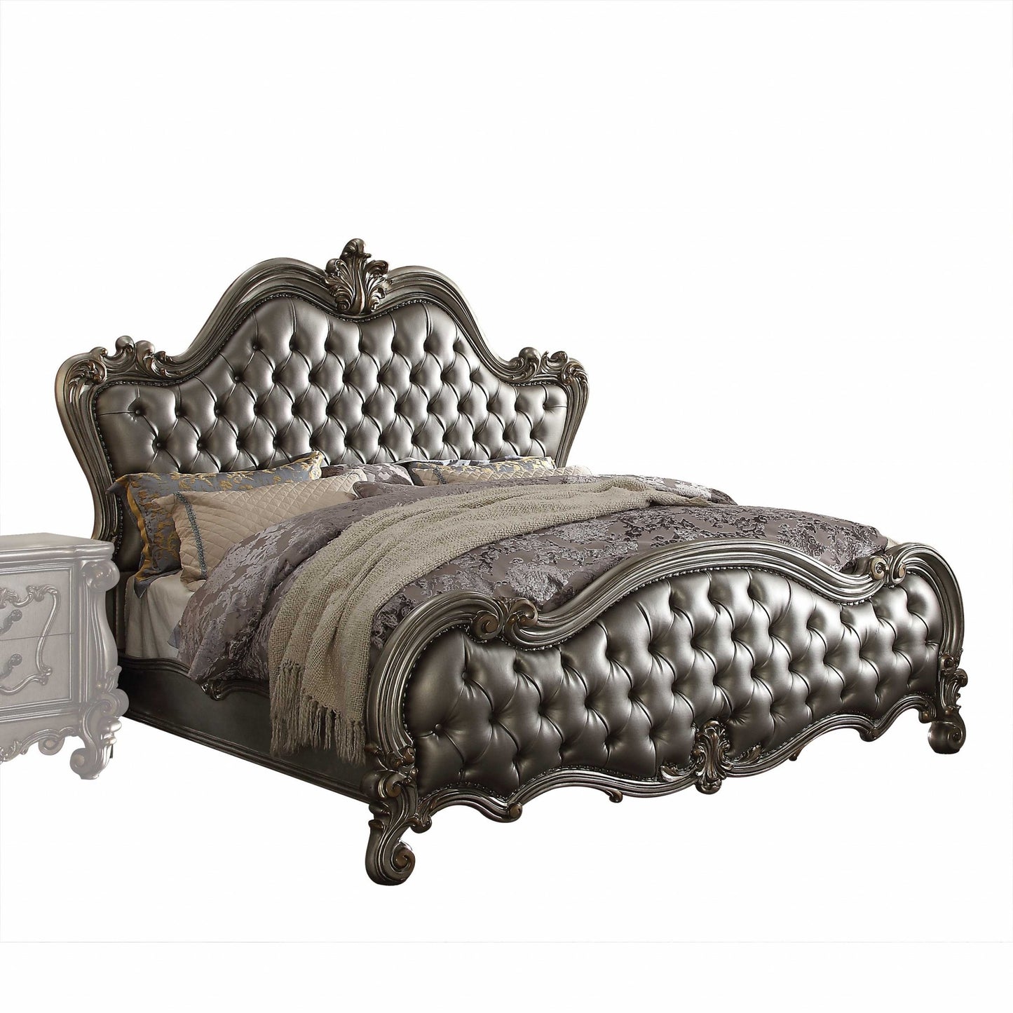 Silver Pu Antique Platinum Upholstery Poly Resin Queen Bed By Homeroots | Beds | Modishstore - 2