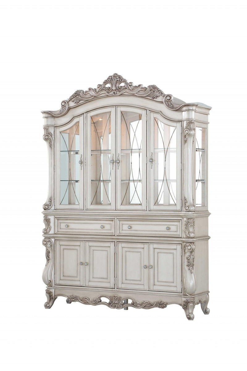 Antique White Wood Glass Mirror Hutch Buffet By Homeroots | Sideboards | Modishstore