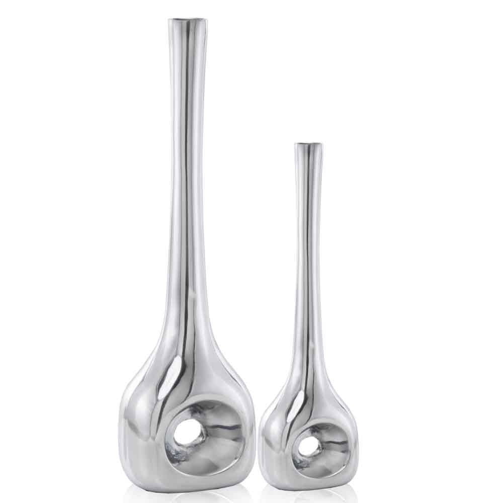 Buffed Silver Hole Set of 2 Vases By Homeroots