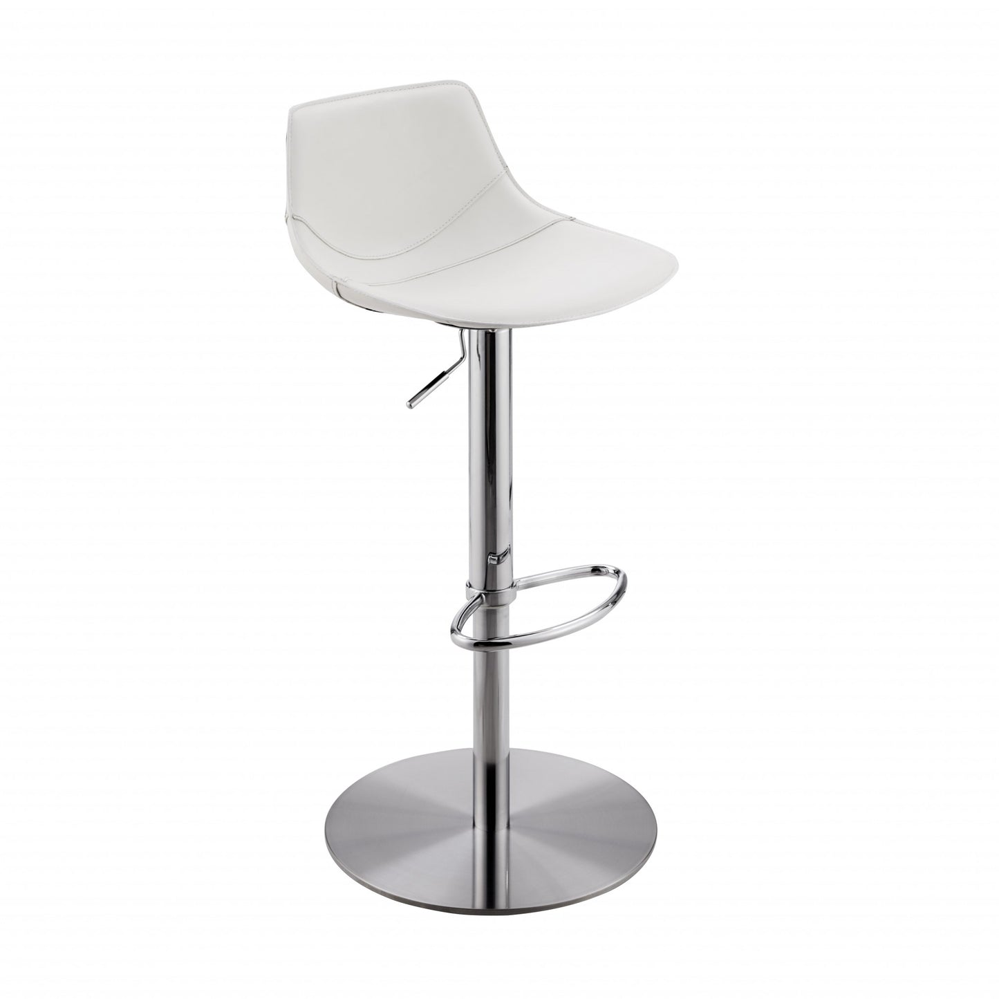 White Leatherette Over Steel Frame Adjustable Swivel BarCounter Stool with Brushed Stainless Steel Base By Homeroots | Bar Stools | Modishstore - 2