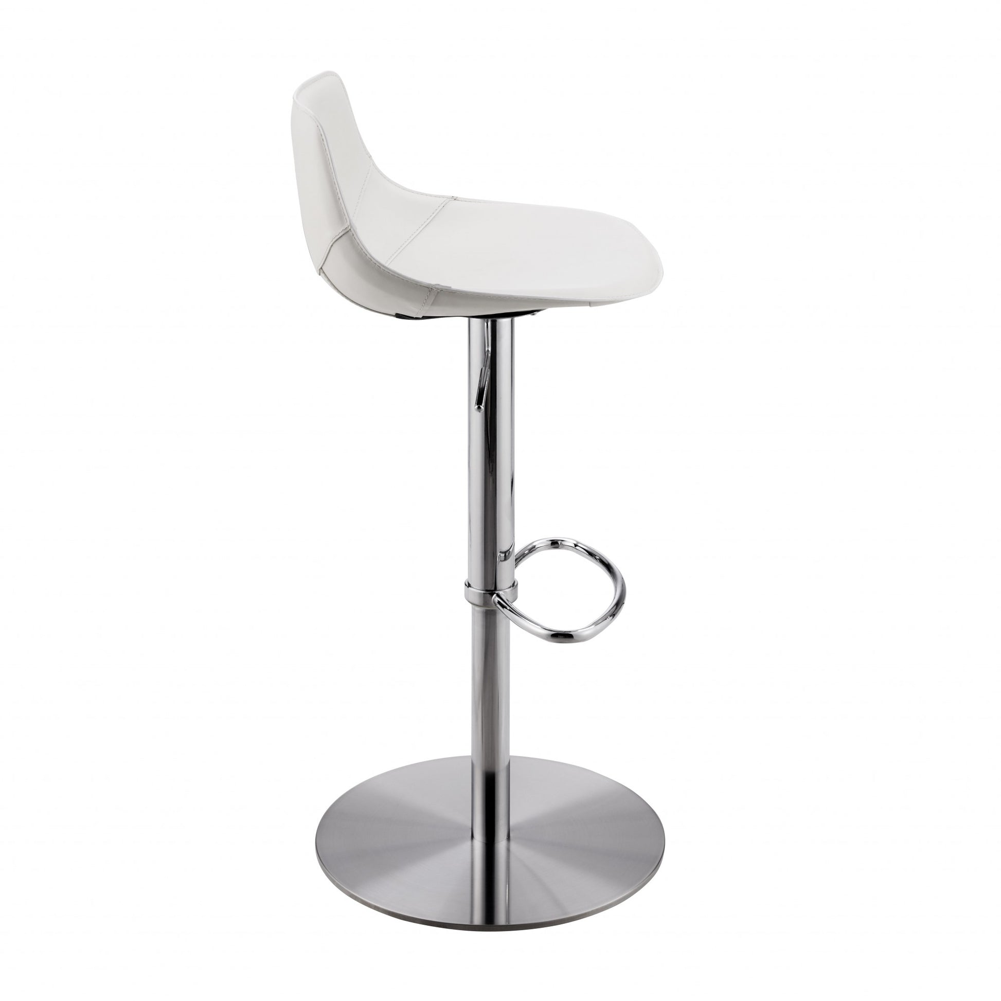 White Leatherette Over Steel Frame Adjustable Swivel BarCounter Stool with Brushed Stainless Steel Base By Homeroots | Bar Stools | Modishstore - 3