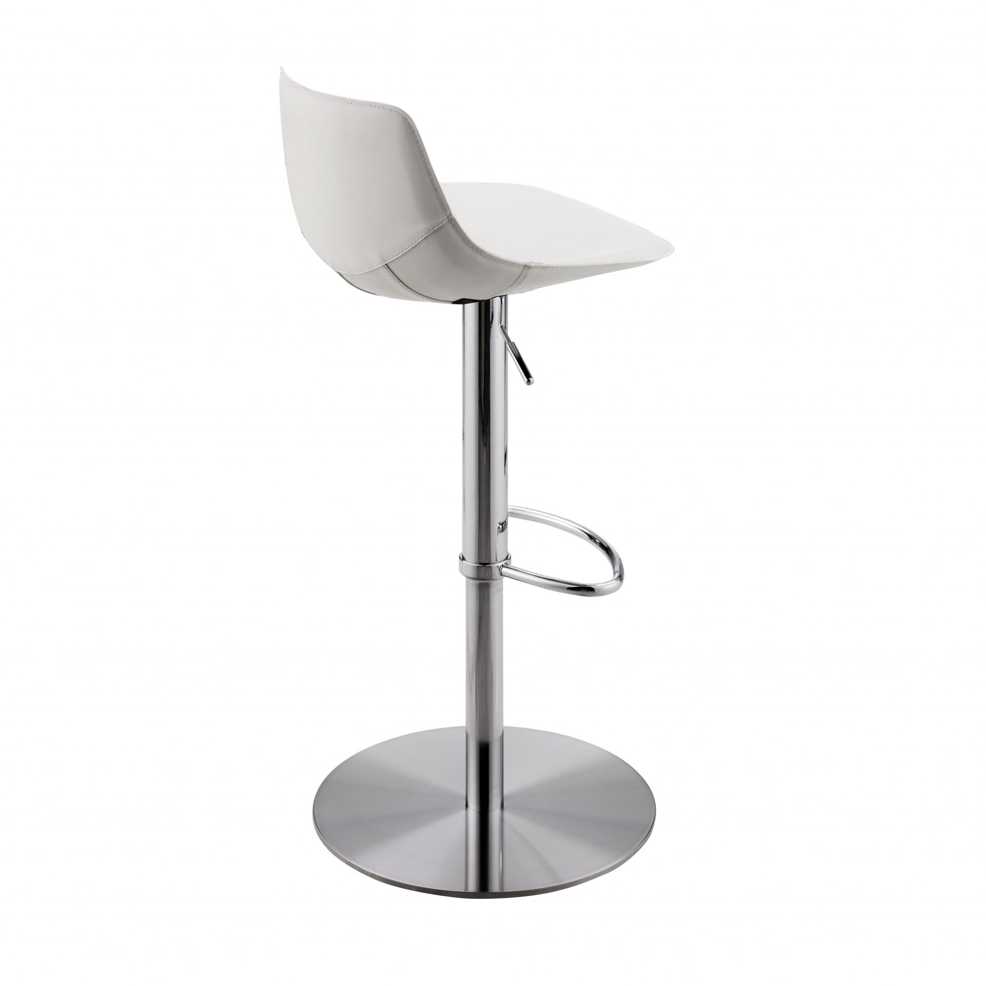 White Leatherette Over Steel Frame Adjustable Swivel BarCounter Stool with Brushed Stainless Steel Base By Homeroots | Bar Stools | Modishstore - 4