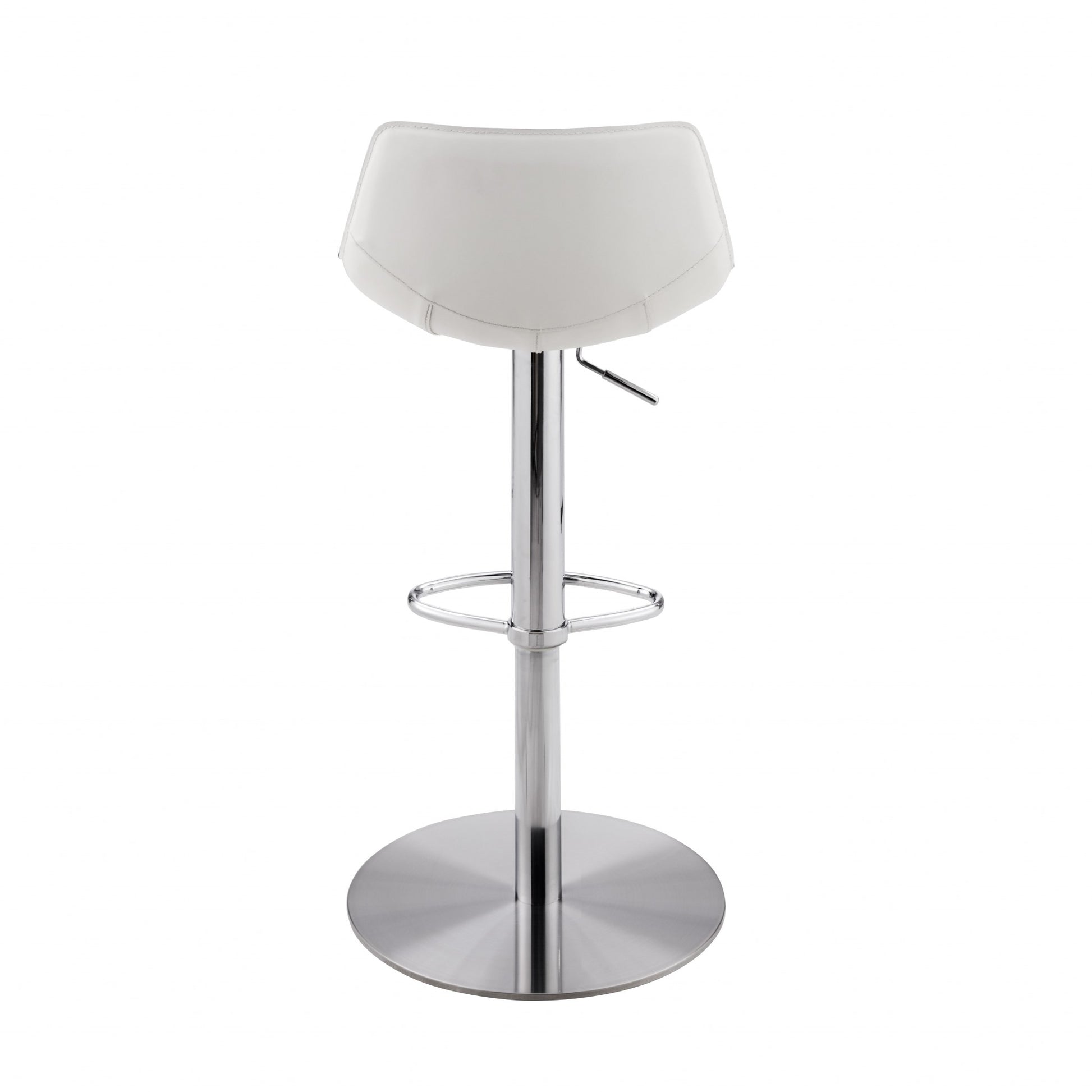 White Leatherette Over Steel Frame Adjustable Swivel BarCounter Stool with Brushed Stainless Steel Base By Homeroots | Bar Stools | Modishstore - 5