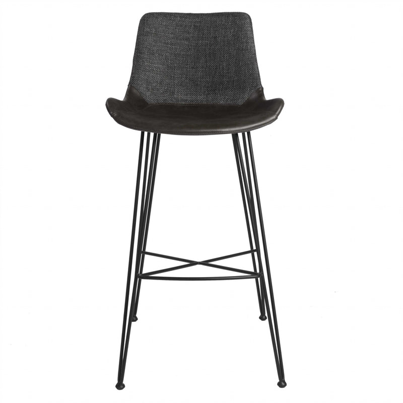 Dark Gray Leatherette Bar Stool with Matte Black Legs By Homeroots | Bar Stools | Modishstore