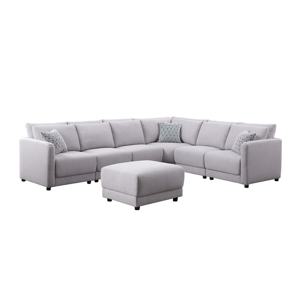 Cooper Light Gray Linen 4-Seater Sofa with 2 Ottomans and Cupholder By –  Modish Store