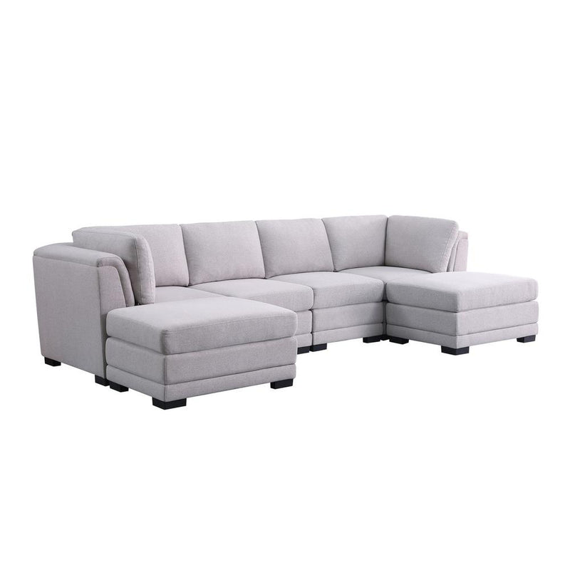 Lilola Home Kristin Light Gray Linen Fabric Reversible Sectional Sofa with 2 Ottomans