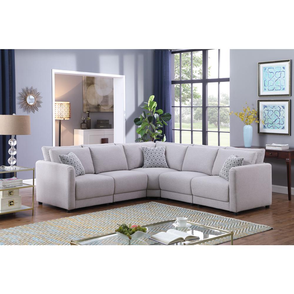 Lilola Home Penelope Light Gray Linen Fabric Reversible L-Shape Sectional Sofa with Pillows