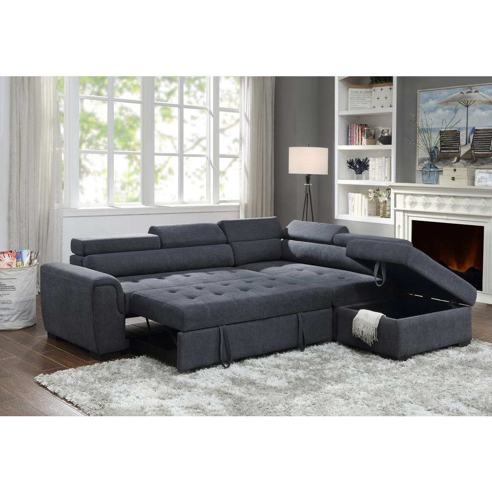 Haris Dark Gray Fabric Sleeper Sofa Sectional with Adjustable Headrest and Storage Ottoman By Lilola Home | Sofas | Modishstore-2