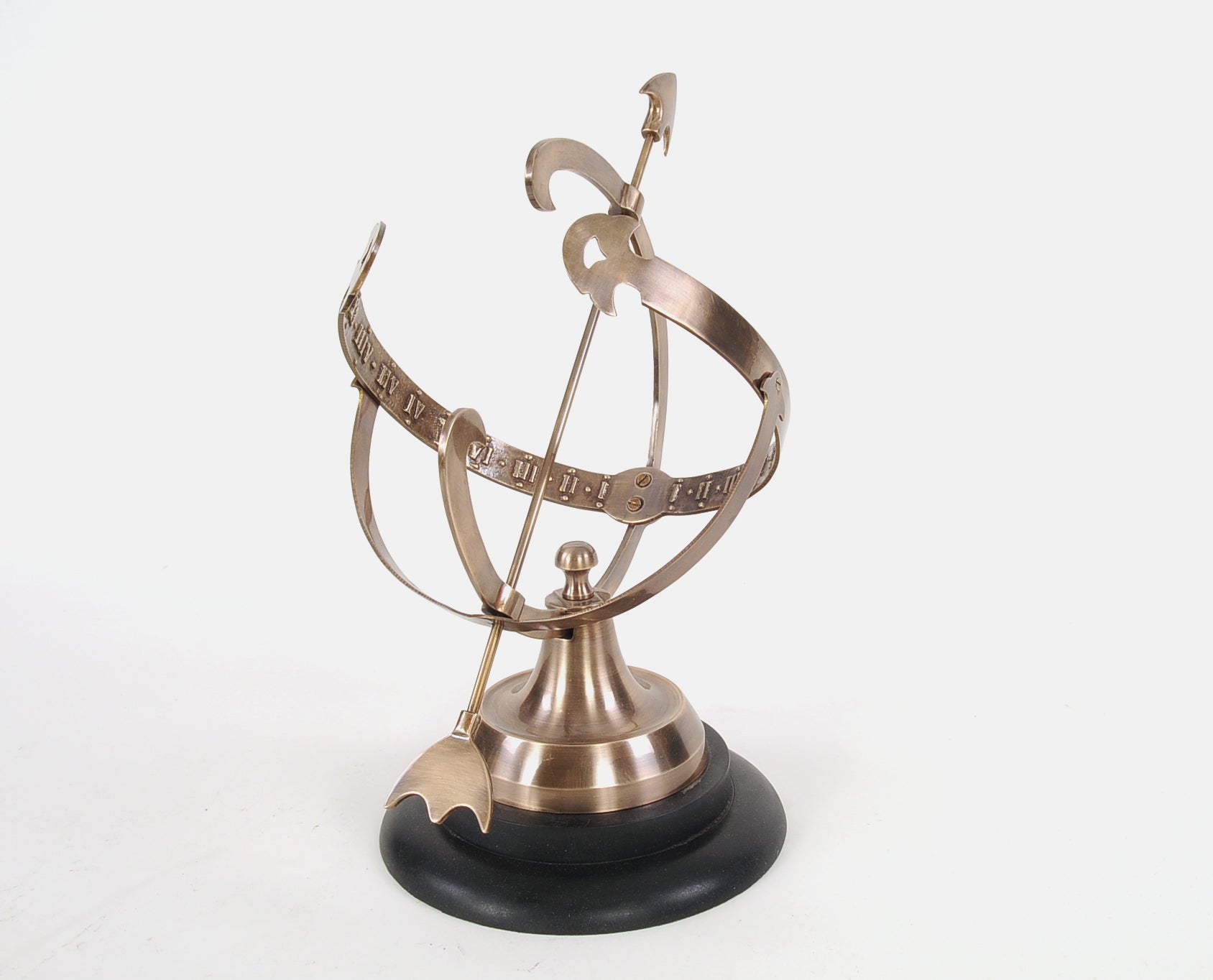 Brass Armillary On Wooden Base By Homeroots | Sculptures | Modishstore - 4