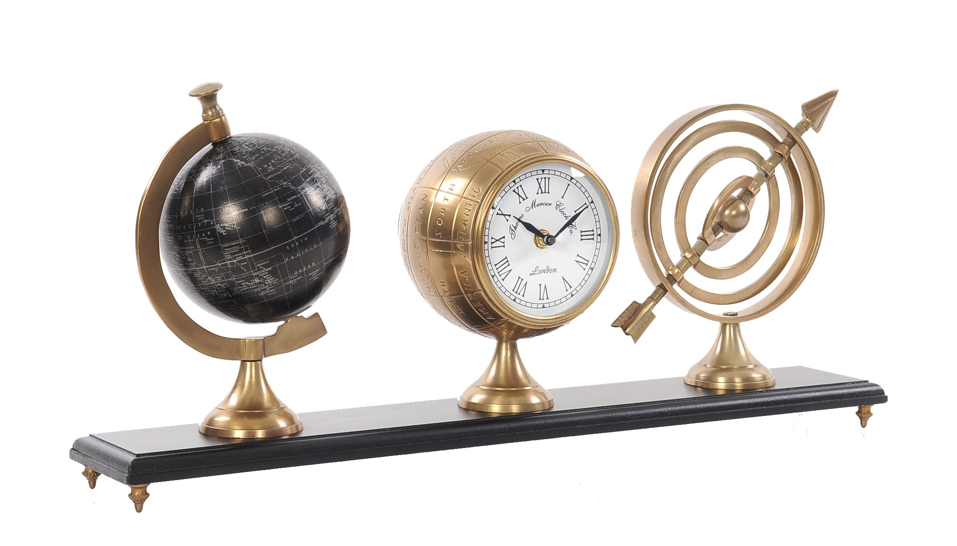 Armillery Clock and Globe On Wood Base By Homeroots | Sculptures | Modishstore - 2